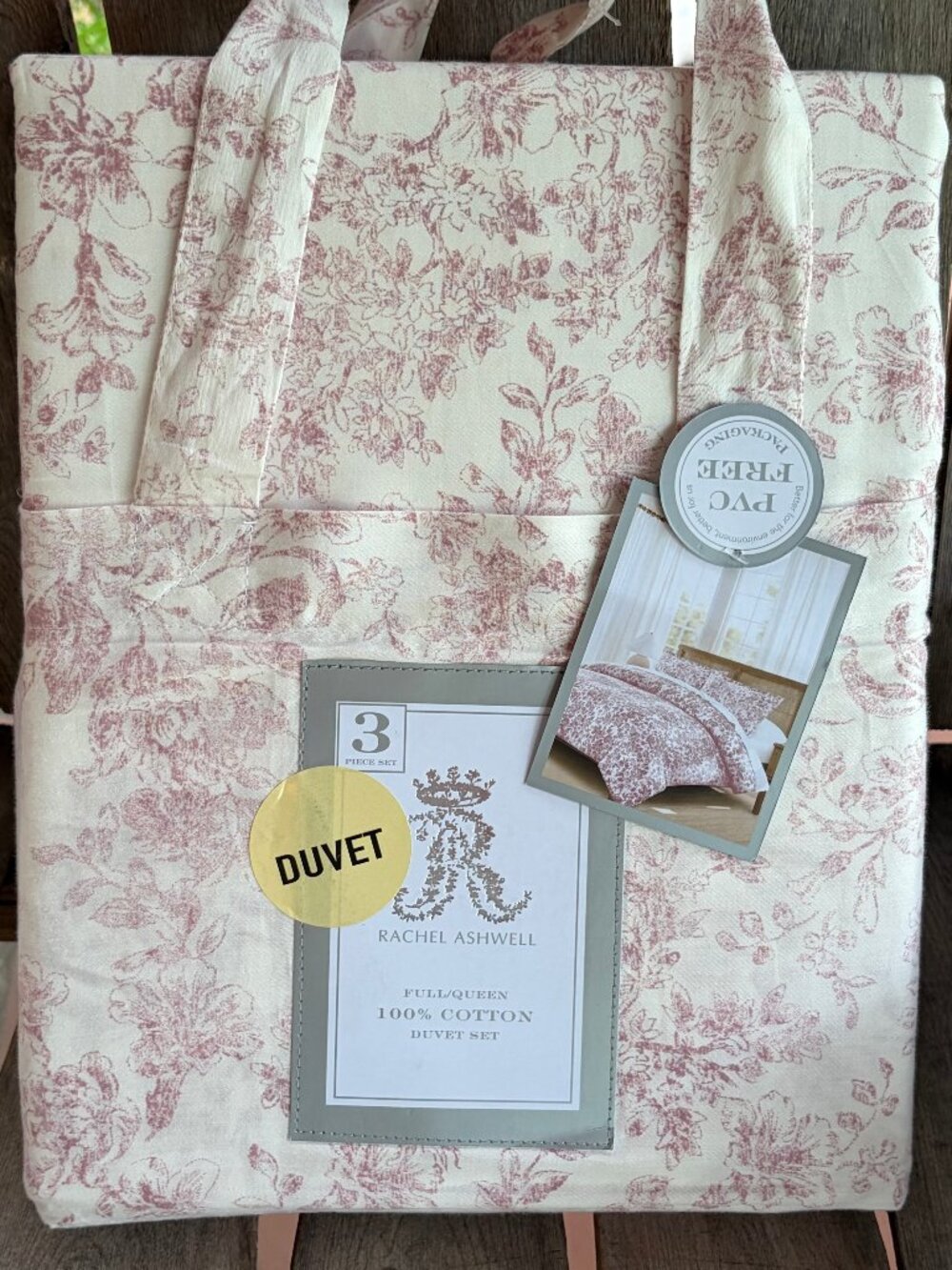 Rachel Ashwell Shabby FULL QUEEN Size Cotton Duvet Set Distressed Red Floral